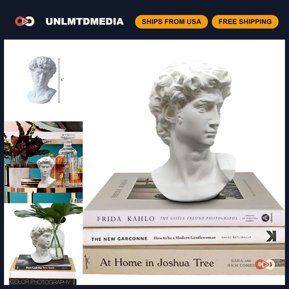 Greek David Bust Statue - Mythology Decor, Classical Head Sculpture for Home